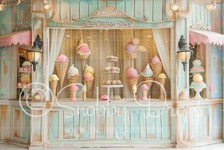 Old Fashioned Ice Cream Shop Fabric Backdrop