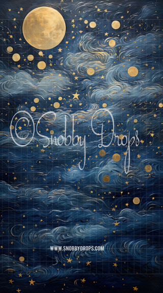 Blue Starry Night Sky Fabric Backdrop Sweep