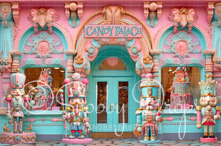 Candy Palace Nutcracker Candy Shop Storefront Fabric Backdrop