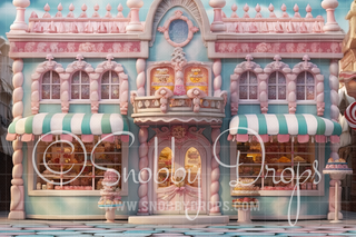 Pastel Icing Candy Shop Storefront Fabric Backdrop