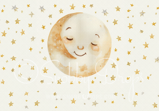 Watercolor Drawing Moon and Stars Cake Smash Fabric Backdrop
