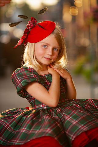 Plaid Bow and Berries Christmas Fascinator-Accessories-Snobby Drops Fabric Backdrops for Photography, Exclusive Designs by Tara Mapes Photography, Enchanted Eye Creations by Tara Mapes, photography backgrounds, photography backdrops, fast shipping, US backdrops, cheap photography backdrops