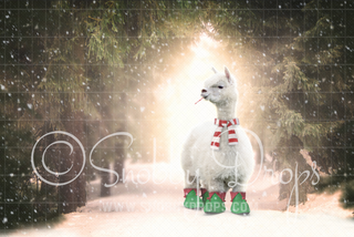 White Christmas Alpaca Llama Fabric Backdrop-Fabric Photography Backdrop-Snobby Drops Fabric Backdrops for Photography, Exclusive Designs by Tara Mapes Photography, Enchanted Eye Creations by Tara Mapes, photography backgrounds, photography backdrops, fast shipping, US backdrops, cheap photography backdrops