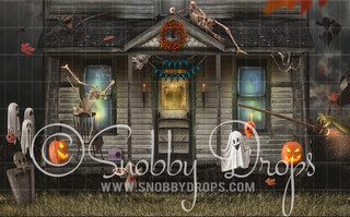 Fun Haunted House Halloween Fabric Backdrop-Fabric Photography Backdrop-Snobby Drops Fabric Backdrops for Photography, Exclusive Designs by Tara Mapes Photography, Enchanted Eye Creations by Tara Mapes, photography backgrounds, photography backdrops, fast shipping, US backdrops, cheap photography backdrops