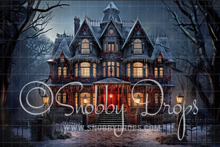 Krampus House Fabric Backdrop-Fabric Photography Backdrop-Snobby Drops Fabric Backdrops for Photography, Exclusive Designs by Tara Mapes Photography, Enchanted Eye Creations by Tara Mapes, photography backgrounds, photography backdrops, fast shipping, US backdrops, cheap photography backdrops