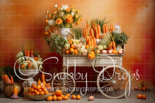 Rustic Easter Carrot Cart Fabric Backdrop-Fabric Photography Backdrop-Snobby Drops Fabric Backdrops for Photography, Exclusive Designs by Tara Mapes Photography, Enchanted Eye Creations by Tara Mapes, photography backgrounds, photography backdrops, fast shipping, US backdrops, cheap photography backdrops