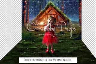 Cabin in Magic Forest Folklore Fabric Backdrop-Fabric Photography Backdrop-Snobby Drops Fabric Backdrops for Photography, Exclusive Designs by Tara Mapes Photography, Enchanted Eye Creations by Tara Mapes, photography backgrounds, photography backdrops, fast shipping, US backdrops, cheap photography backdrops