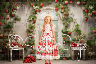 Vintage Strawberry Door Fabric Backdrop-Fabric Photography Backdrop-Snobby Drops Fabric Backdrops for Photography, Exclusive Designs by Tara Mapes Photography, Enchanted Eye Creations by Tara Mapes, photography backgrounds, photography backdrops, fast shipping, US backdrops, cheap photography backdrops