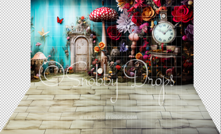 Alice in Wonderland Curious Door Fabric Event Backdrop-Fabric Photography Event Backdrop-Snobby Drops Fabric Backdrops for Photography, Exclusive Designs by Tara Mapes Photography, Enchanted Eye Creations by Tara Mapes, photography backgrounds, photography backdrops, fast shipping, US backdrops, cheap photography backdrops