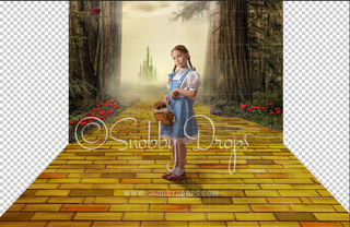 Wizard of Oz Forest Yellow Brick Road Fabric Backdrop-Fabric Photography Backdrop-Snobby Drops Fabric Backdrops for Photography, Exclusive Designs by Tara Mapes Photography, Enchanted Eye Creations by Tara Mapes, photography backgrounds, photography backdrops, fast shipping, US backdrops, cheap photography backdrops
