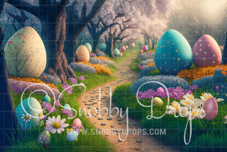 Easter Egg Path Fabric Backdrop-Fabric Photography Backdrop-Snobby Drops Fabric Backdrops for Photography, Exclusive Designs by Tara Mapes Photography, Enchanted Eye Creations by Tara Mapes, photography backgrounds, photography backdrops, fast shipping, US backdrops, cheap photography backdrops