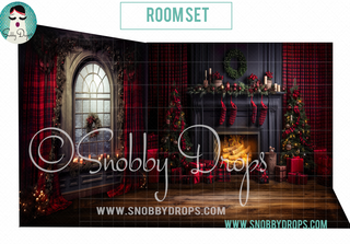 Cozy Plaid Christmas Room 3 Piece Room Set-Photography Backdrop 3P Room Set-Snobby Drops Fabric Backdrops for Photography, Exclusive Designs by Tara Mapes Photography, Enchanted Eye Creations by Tara Mapes, photography backgrounds, photography backdrops, fast shipping, US backdrops, cheap photography backdrops