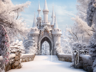 Winter Castle Fabric Backdrop-Fabric Photography Backdrop-Snobby Drops Fabric Backdrops for Photography, Exclusive Designs by Tara Mapes Photography, Enchanted Eye Creations by Tara Mapes, photography backgrounds, photography backdrops, fast shipping, US backdrops, cheap photography backdrops