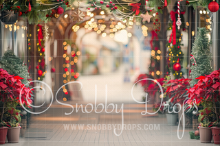 Christmas Street with Bokeh and Lights Fabric Photography Backdrop-Fabric Photography Backdrop-Snobby Drops Fabric Backdrops for Photography, Exclusive Designs by Tara Mapes Photography, Enchanted Eye Creations by Tara Mapes, photography backgrounds, photography backdrops, fast shipping, US backdrops, cheap photography backdrops