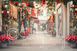 Christmas Street with Blurred Background and Bokeh Fabric Photography Backdrop-Fabric Photography Backdrop-Snobby Drops Fabric Backdrops for Photography, Exclusive Designs by Tara Mapes Photography, Enchanted Eye Creations by Tara Mapes, photography backgrounds, photography backdrops, fast shipping, US backdrops, cheap photography backdrops