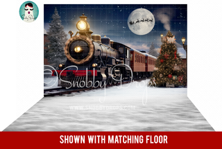 Vintage Christmas Train Christmas Fabric Backdrop | Nostalgia Collection-Fabric Photography Backdrop-Snobby Drops Fabric Backdrops for Photography, Exclusive Designs by Tara Mapes Photography, Enchanted Eye Creations by Tara Mapes, photography backgrounds, photography backdrops, fast shipping, US backdrops, cheap photography backdrops