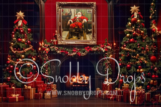 Painterly Classic Christmas Fireplace With Santa Painting Fabric Backdrop-Fabric Photography Backdrop-Snobby Drops Fabric Backdrops for Photography, Exclusive Designs by Tara Mapes Photography, Enchanted Eye Creations by Tara Mapes, photography backgrounds, photography backdrops, fast shipping, US backdrops, cheap photography backdrops