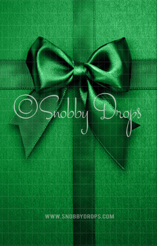 Green Bow and Ribbon Fabric Backdrop Sweep-Fabric Photography Sweep-Snobby Drops Fabric Backdrops for Photography, Exclusive Designs by Tara Mapes Photography, Enchanted Eye Creations by Tara Mapes, photography backgrounds, photography backdrops, fast shipping, US backdrops, cheap photography backdrops