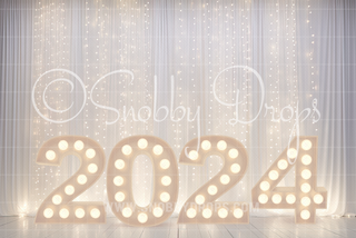 2024 in Lights White Fabric Backdrop-Fabric Photography Backdrop-Snobby Drops Fabric Backdrops for Photography, Exclusive Designs by Tara Mapes Photography, Enchanted Eye Creations by Tara Mapes, photography backgrounds, photography backdrops, fast shipping, US backdrops, cheap photography backdrops