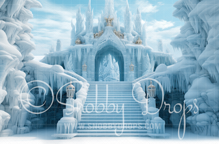 Frozen Ice Castle Staircase Fabric Backdrop-Fabric Photography Backdrop-Snobby Drops Fabric Backdrops for Photography, Exclusive Designs by Tara Mapes Photography, Enchanted Eye Creations by Tara Mapes, photography backgrounds, photography backdrops, fast shipping, US backdrops, cheap photography backdrops