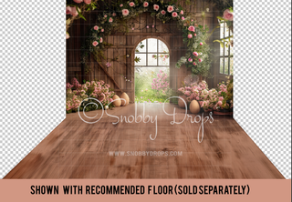 Spring Flower Barn Fabric Backdrop-Fabric Photography Backdrop-Snobby Drops Fabric Backdrops for Photography, Exclusive Designs by Tara Mapes Photography, Enchanted Eye Creations by Tara Mapes, photography backgrounds, photography backdrops, fast shipping, US backdrops, cheap photography backdrops