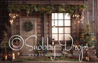 Rustic Pine and Lights Porch Fabric Photography Backdrop-Fabric Photography Backdrop-Snobby Drops Fabric Backdrops for Photography, Exclusive Designs by Tara Mapes Photography, Enchanted Eye Creations by Tara Mapes, photography backgrounds, photography backdrops, fast shipping, US backdrops, cheap photography backdrops