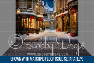 Winter Christmas Town Fabric Backdrop-Fabric Photography Backdrop-Snobby Drops Fabric Backdrops for Photography, Exclusive Designs by Tara Mapes Photography, Enchanted Eye Creations by Tara Mapes, photography backgrounds, photography backdrops, fast shipping, US backdrops, cheap photography backdrops