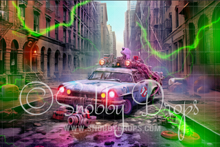 Ghost Hunters Car Fabric Backdrop-Fabric Photography Backdrop-Snobby Drops Fabric Backdrops for Photography, Exclusive Designs by Tara Mapes Photography, Enchanted Eye Creations by Tara Mapes, photography backgrounds, photography backdrops, fast shipping, US backdrops, cheap photography backdrops
