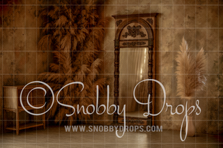 Brown Boho Boudoir Maternity Pampas Mirror Fabric Photography Backdrop
