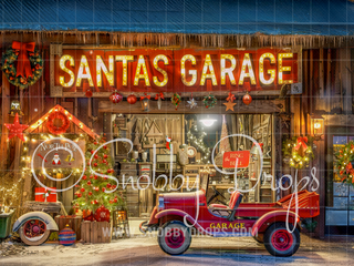 Rustic  Santa's Garage Fabric Backdrop