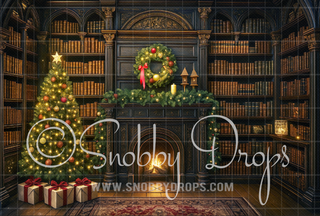 Christmas Library Fabric Backdrop