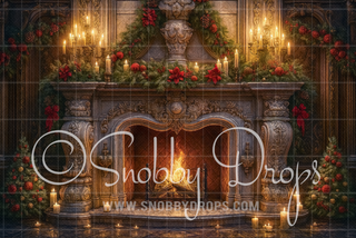 Classic Holiday Fireplace Fabric Backdrop