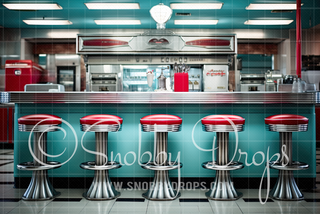 Red and Teal 50s Diner Fabric Backdrop