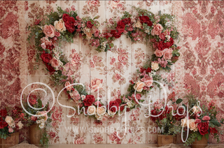Vintage Roses Heart Valentine Fabric Backdrop
