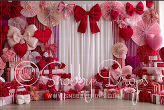 Hearts and Bows Valentine Fabric Backdrop