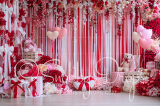 Red White and Pink Streamers Valentine Fabric Backdrop