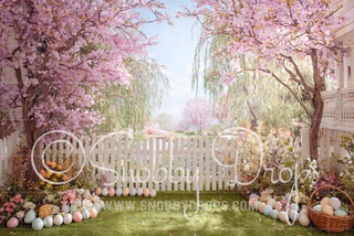 Spring Picket Fence Easter Fabric Backdrop