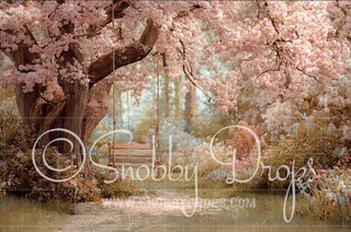 Cherry Blossom Swing Spring Summer Fabric Backdrop