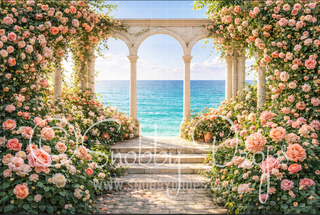 Cascading Flowers Coastal Terrace Fabric Backdrop