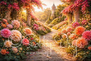 Princess Castle Flower Path Fabric Backdrop