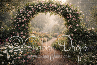 Floral Garden Arch with Roses Fabric Backdrop