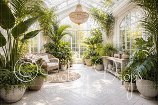 White Greenhouse Sunroom Fabric Backdrop