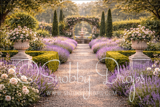 Garden Path with Fountain Fabric Backdrop