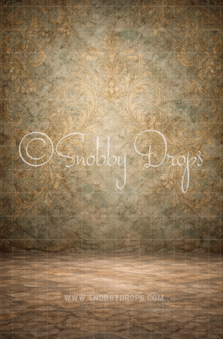 Gilded Sage Damask Art Fabric Backdrop Sweep