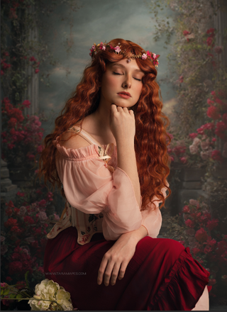 Midnight Rose Balcony Painterly Fine Art Fabric Backdrop Sweep