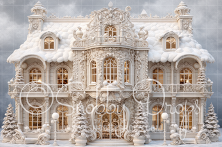White Gingerbread House Fabric Backdrop