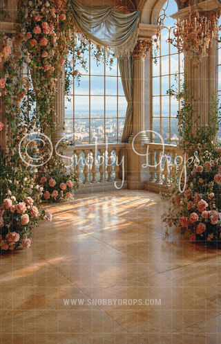 Pink Princess Castle Balcony Path Fabric Backdrop Sweep by Snobby