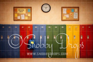 School Lockers Back to School Fabric Backdrop