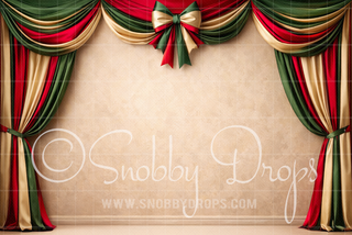 Red Gold & Green Curtains Christmas Fabric Backdrop