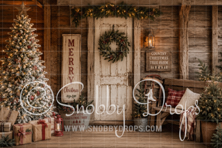 Country Christmas Porch Fabric Backdrop